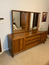 1960's TOBAGO' Mid-century  Modern  Wood Long Dresser W/ Wood Framed Mirror