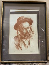 VINTAGE MAN WITH HAT PRINT, NUMBERED & SIGNED
