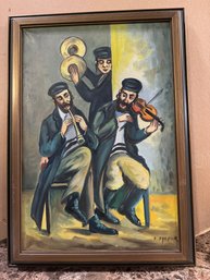 VINTAGE OIL PAINTING ON CANVAS, THE MUSICIANS