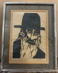 VINTAGE WOODBLOCK PRINT, RELIGIOUS MAN, SIGNED & NUMBERED