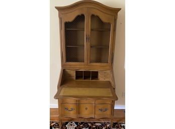 Vintage Italian Designer Cassard Chateau- Cassard Romano   Leather And Wood   Tall Secretary Desk.