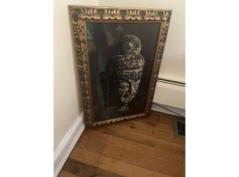 Vintage Framed Asian Art With Hand Carved Frame  2 Of 2