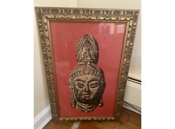 Vintage Framed Asian Art With Hand Carved Frame  1 Of 2