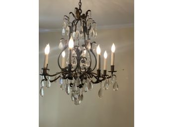 Antique Black Iron & Rock Crystal Handing Chandelier