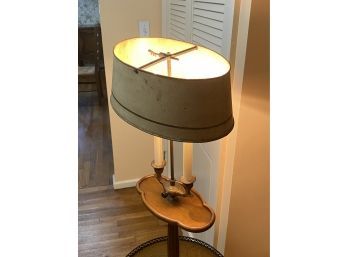 Antique 1930s Adjustable Floor Lamp With Tiin  Shade-oval Wood