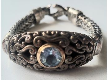 VINTAGE MID-CENTURY (MARKED 925 DE) BRACELET WITH BLUE TOPAZ---QUALITY CRAFTED-7'L