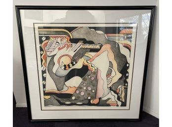 Vintage Signed, Numbered And Framed Colorful Abstract Lithograph