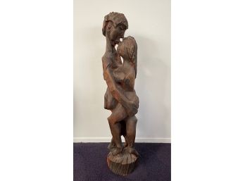 Vintage Mid Century Large Carved Wood Lovers Sculpture