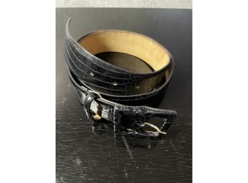 Vintage Black Designer Belt- Made In Italy-Crocodile  Belt