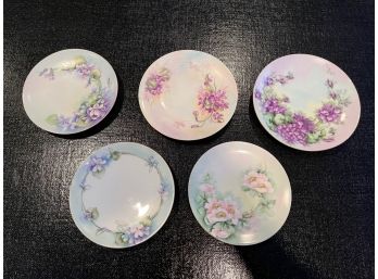 Antique Lot Of 5 Porcelain Hand Painted Small Plates