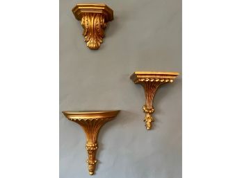 Vintage Grouping Of 3 Gold Gilt Wall Brackets Shelves #1 Of 2