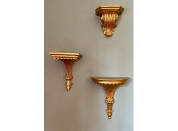 Vintage Grouping Of 3 Gold Gilt Wall Brackets Shelves #2 Of 2