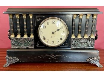 Vintage Stone And Brass Clock