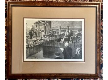 Antique Black & White Litho Signed In Plate -