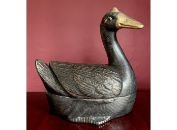 HAND PAINTED COVERED BLACK DUCK Tureen  WITH CHINESE CHOP MARKS