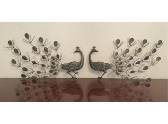 Vintage Pair Of Peacock Metal Wall Decor-Large Size