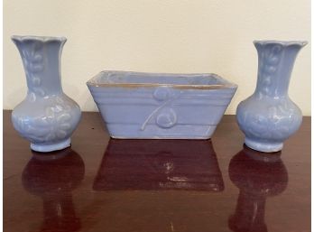 Vintage Three Piece Robbins Egg Blue Pottery Collection