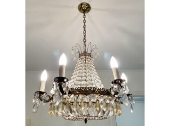 Vintage Regency Style Crystal And Brass Chandelier