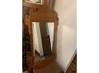 Antique Tiger Wood & Beveled Glass Hanging Mirror