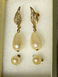 Pearl Drop And Gold Earrings