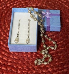 Pearl Drop Earring And Necklace Set