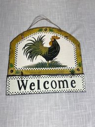 Painted Slate Rooster Welcome Sign