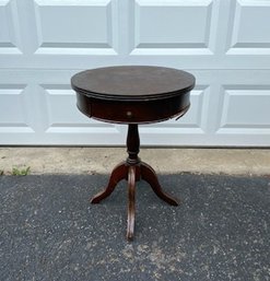 Vintage Round End Table With Drawer