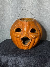 Vintage Halloween Paper Mache Pumpkin Treat Bucket - Jack O'lantern