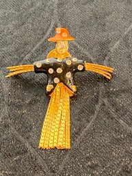 Vintage Halloween Scarecrow Black Enamel Brooch