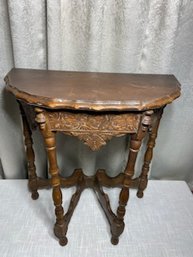 Vintage Wooden Accent Table With Leaf Motif