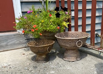 A Set Of 3 Metal Planters With Plant