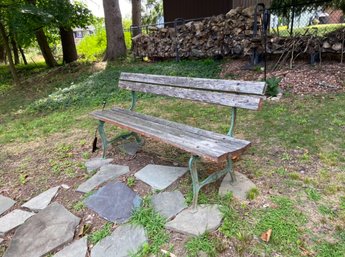 Old Wooden Bench With Cast Iron Frame.