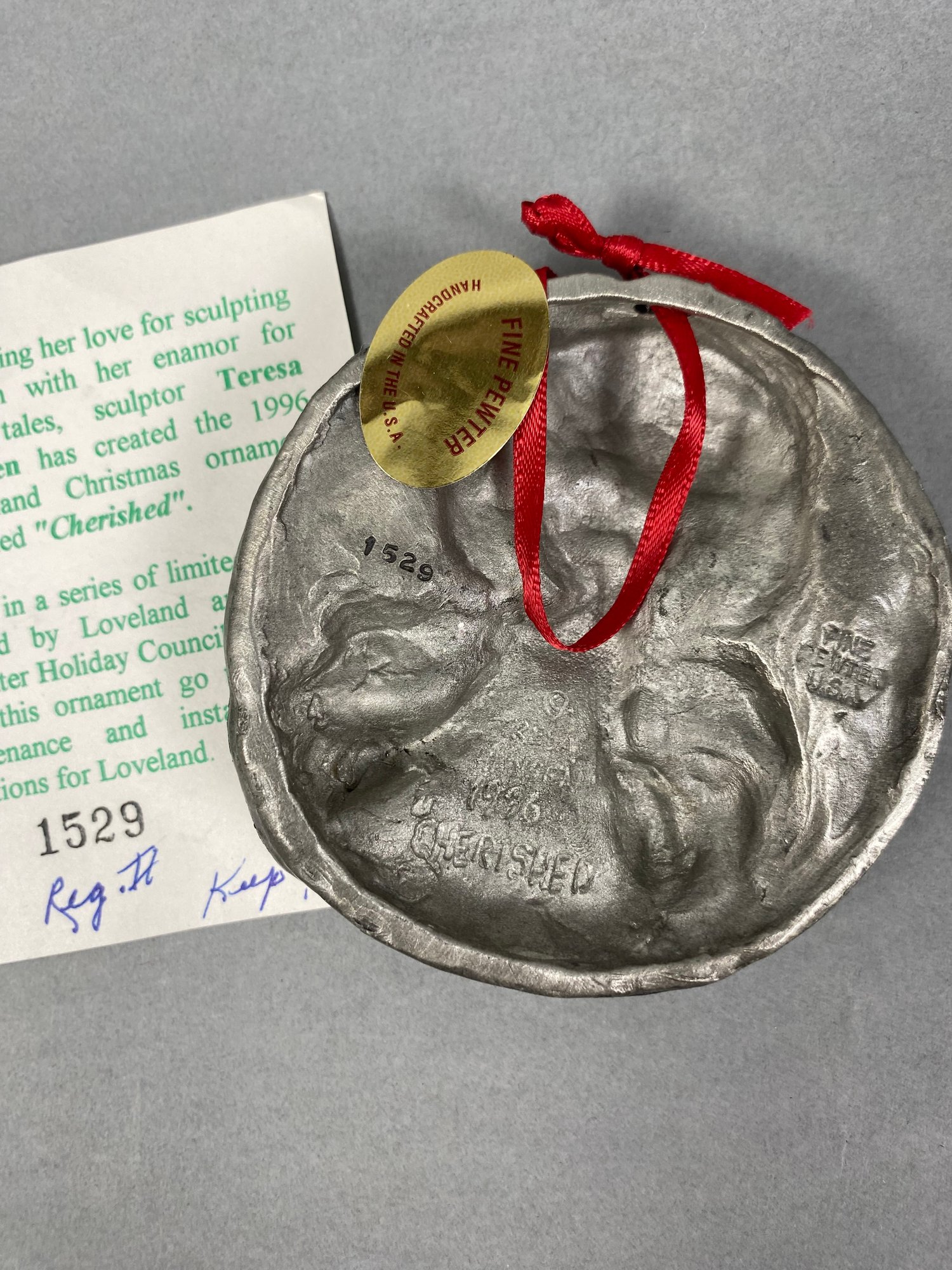 Loveland Colorado Pewter Christmas Ornament, Signed & Numbered, 1996