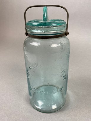 Antique Handmade One Quart B.b. Wilcox Canning Fruit Jar With Lid