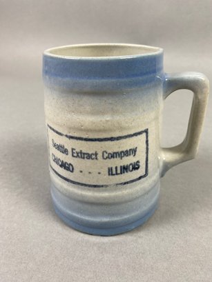 Vintage Salt Glaze Stoneware Mug, Tankard Or Stein With Advertising For The Seattle Extract Company, Chicago