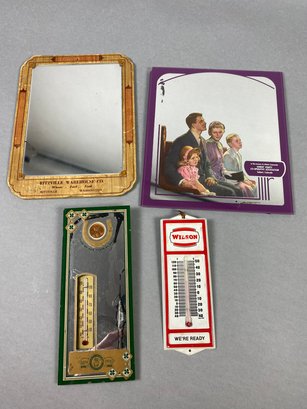 Vintage Thermometers & Mirrors With Advertising Graphics From Security State Bank & Ritzville Warehouse Co