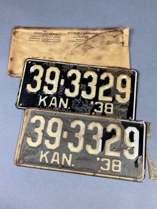 Fantastic Vintage Metal Kansas License Plates In Their Original Envelope, From 1938