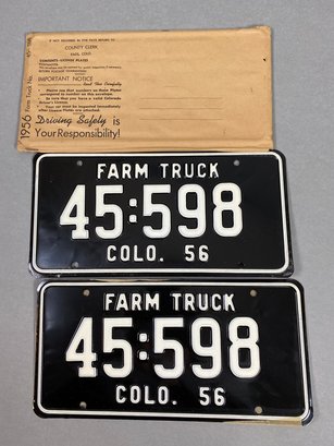 Vintage Metal Colorado Farm Truck License Plates From 1956