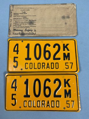 Vintage Metal Colorado License Plates From 1957 In Their Original Envelope