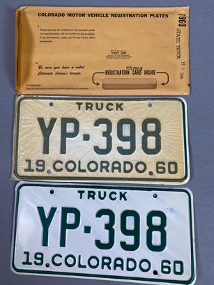 Vintage Metal Colorado Truck License Plates From 1960 In Their Original Envelope