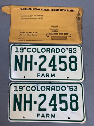 Vintage Metal Colorado License Plates From 1963 In Their Original Envelope