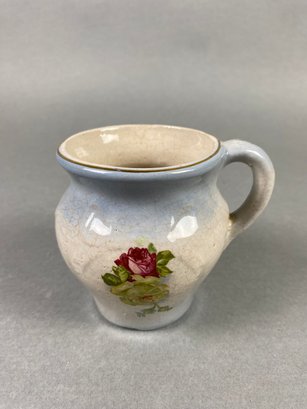 Vintage Salt Glaze Stoneware Shaving Mug In The Bowknot Pattern With A Rose Transfer