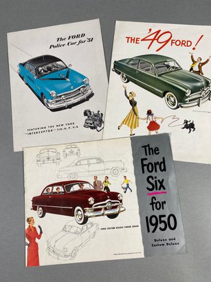 Very Cool Vintage Pamphlets For Ford Cars, Including The Ford Six, The Ford Police Car, 1949, 1950 & 1951