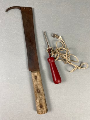 Vintage Beet Knife & Unknown Tool, Ice Pick? Tool For Repairing Or Making Nets?