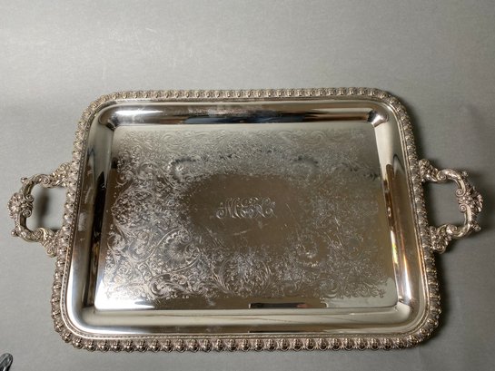 Incredible Antique Or Vintage Silverplated Ornate Monogrammed Serving Platter, Butler Or Waiter's Tray