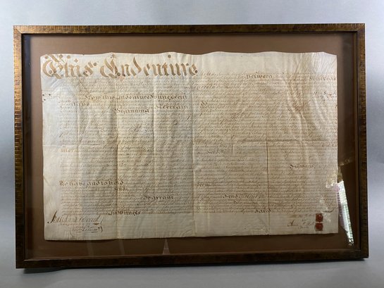 Colonial US History, Framed Land Indenture Deed Recording Moses & Anne Hall In 1758, Original Wax Seals