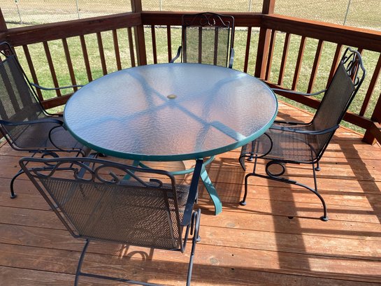 Patio Furniture, Seating For 4 Round Wrought Iron Glass Top Table And 4 Rocking Chairs