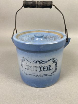 Awesome Stoneware Butter Crock With Lid And Original Hardware