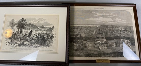 Two Framed Prints Of Historical Images From 1861, US Capital And Wilson's Creek, Civial War