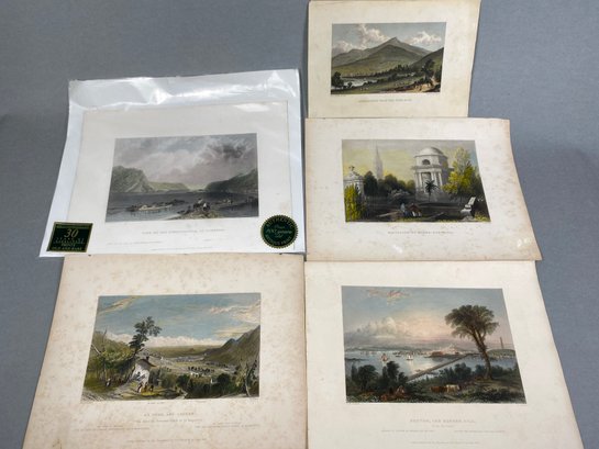 Set Of 5 Original Prints Of Historical Images Including Boston, Dumfries, Liverpool, Abergavenny, Luzern